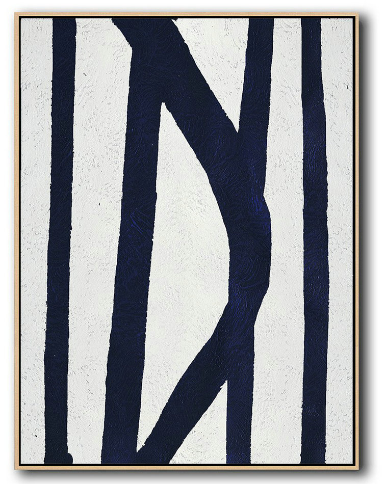 Hand Made Abstract Art,Buy Hand Painted Navy Blue Abstract Painting Online,Huge Abstract Canvas Art #N9J9